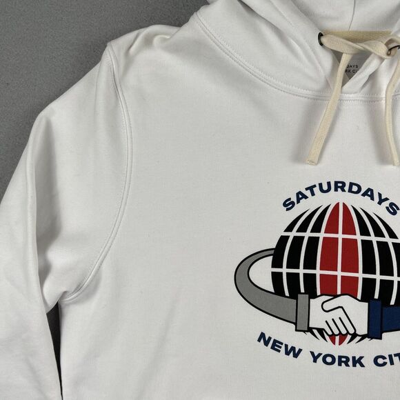 NWT Saturdays NYC White Ditch Handshake Long Sleeve‎ Pullover Hoodie Men’s Small - Picture 4 of 16